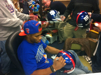 Victor Cruz In-Store Signing Helmet at Cow Over The Moon Toys and Sports Memorabilia