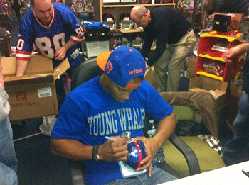 Victor Cruz In-Store Signing Mini-Helmet at Cow Over The Moon Toys and Sports Memorabilia